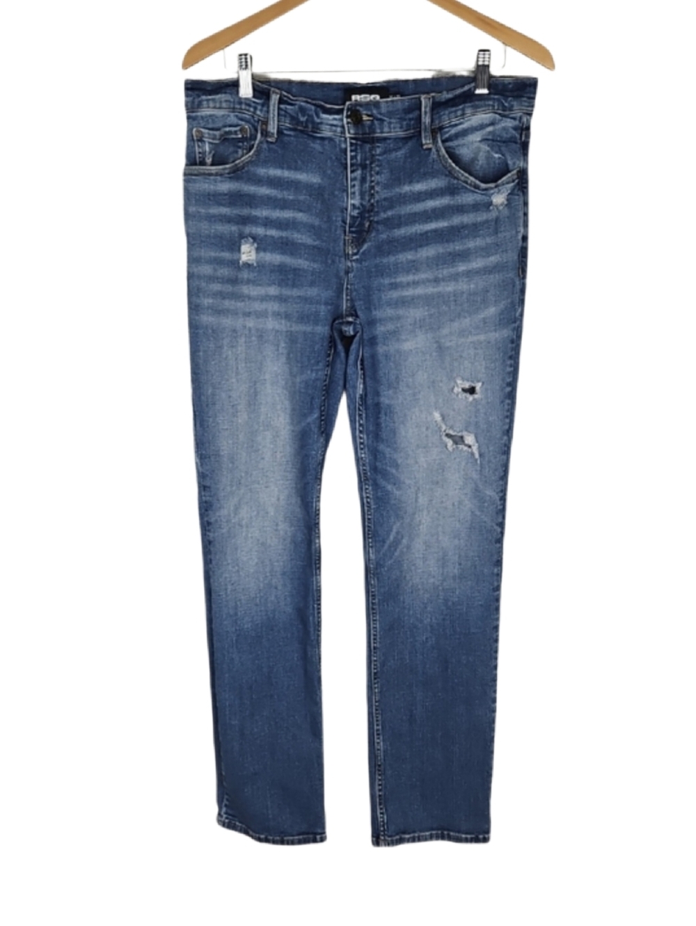 RSQ Ripped Jeans Medium Wash Wiskered Denim Straight Leg Jean 33" Waist 32" Long